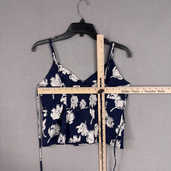 Free People Susie Printed Top Womens Large Blue Floral Wrap Cami Smocked Peplum - Picture 11 of 15